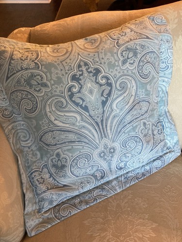 Pair Gorgeous Custom Scalamandre “Kellie” Lampas Pillow Covers 23” Square Blue - Bild 3 von 13