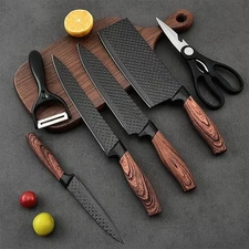 6-Piece Black Chef Knife Set Super Sharp Meat Cooking Knives Stainless Steel