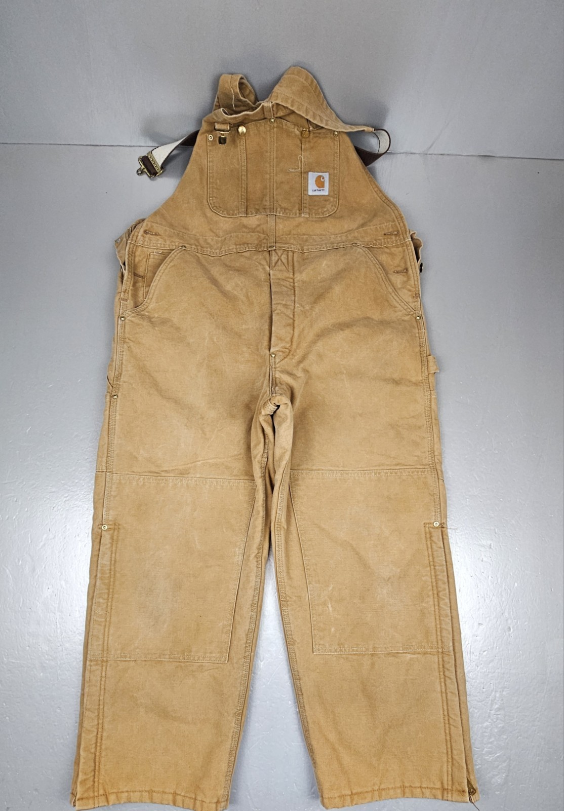 Carhartt Overalls Mens 40x28 Vintage Duck Lined Bib Tan Double Knee
