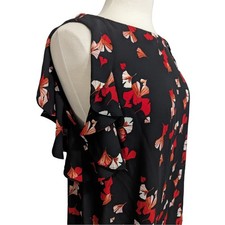 Banana Republic Black  Red Floral Sleeveless Blouse with Ruffle Detail Size M