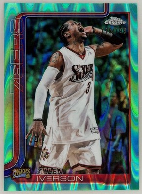 2025-26 Topps Chrome Update #145 Allen Iverson Aqua RayWave Refractor /199 76ers