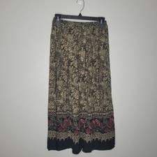 vintage 90s dark Romantic pull on elastic waist floral maxi midi skirt size med