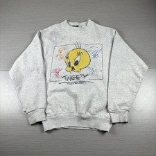 Vintage Tweety Sweatshirt Mens Small Gray Warner Bros Studio Store Cartoon 90s
