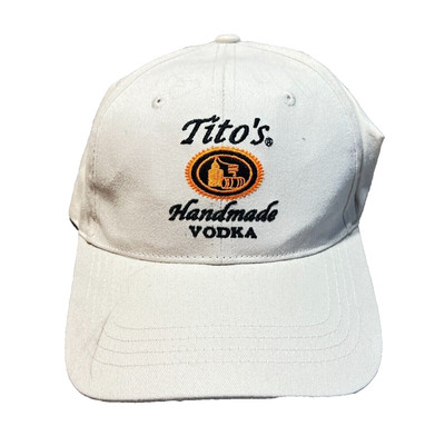 Titos Vodka Hat Mens Strapback Cap White Embroidered Drinking Handmade Retro EUC