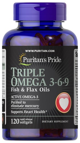 Puritan's Pride Triple Omega 3-6-9 Fish & Flax Oils - 120 Softgels