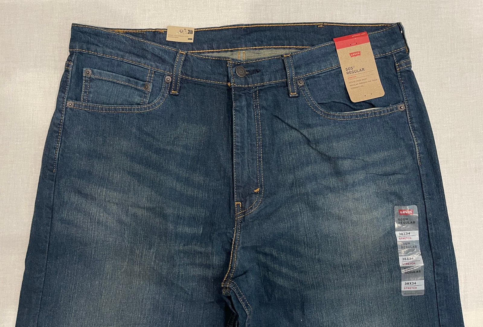 Levis 505 Mens Regular Fit Stretch Jeans 38X34 Blue #1064 thumbnail 4