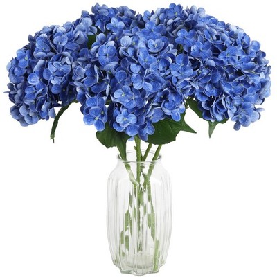 4PCS Real Touch Blue Hydrangea Artificial Flowers 21'' Large Latex Fake Hydra...