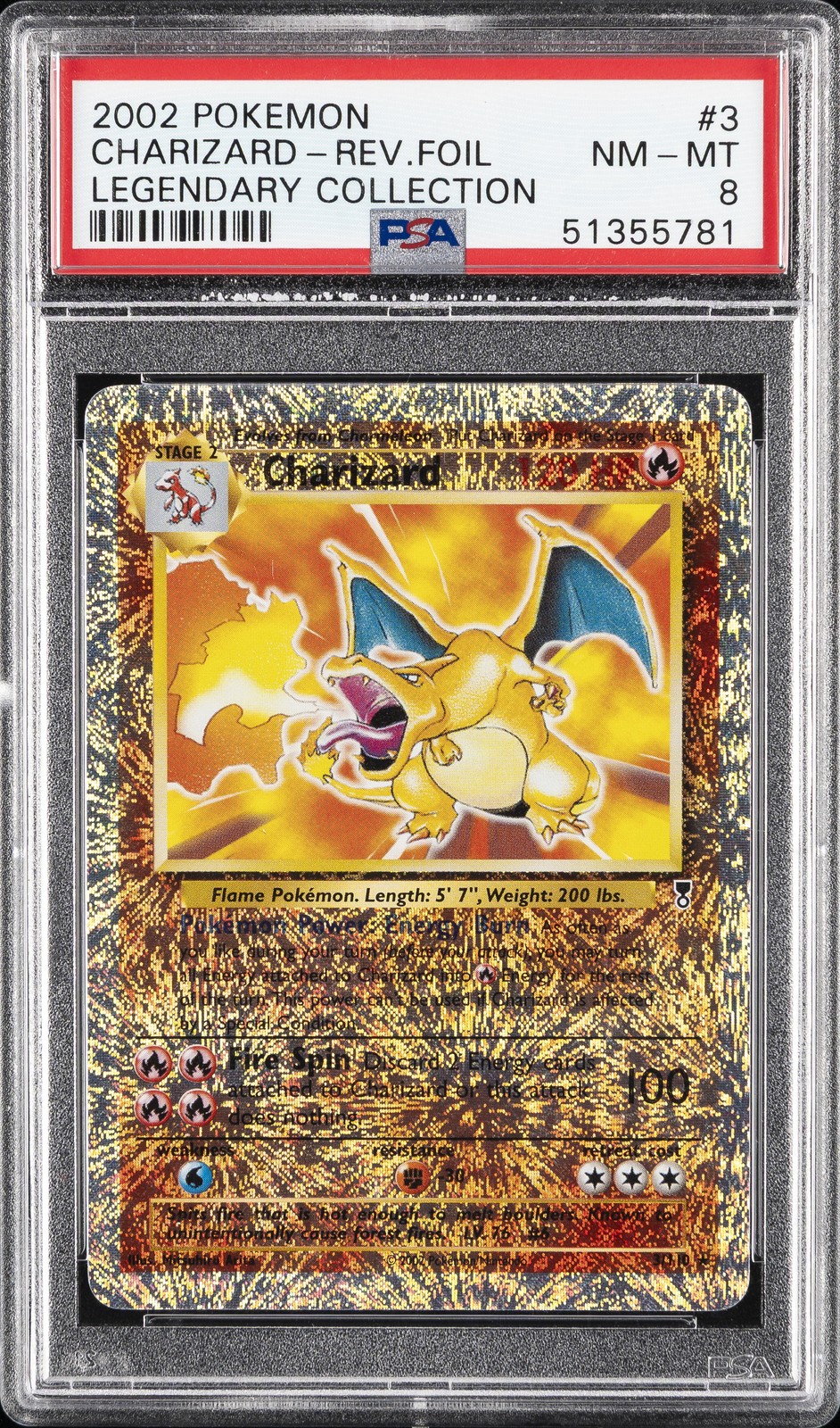 2002 POKEMON LEGENDARY COLLECTION #3 CHARIZARD-REVERSE FOIL PSA 8