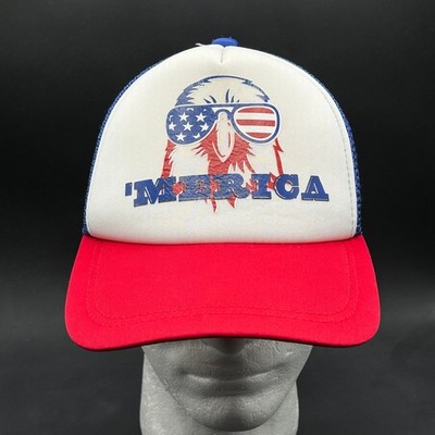 'Merica Trucker Hat Men's Adjustable Red White Blue Eagle USA Cap