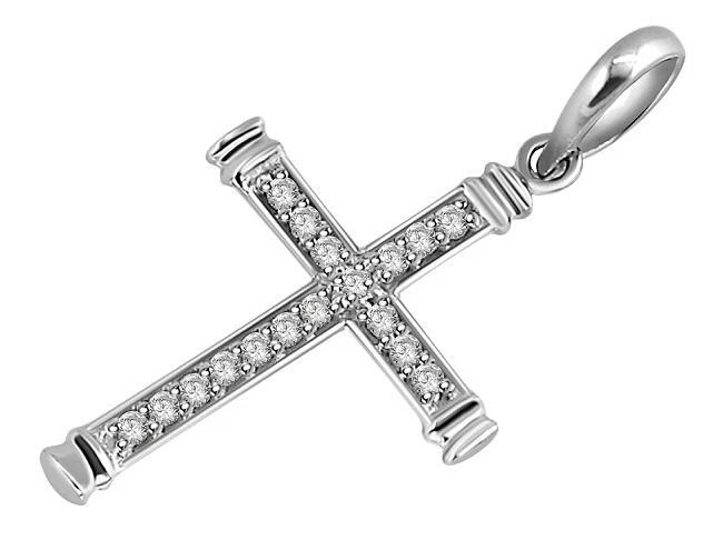 Collar colgante cruz diamante corte redondo VVS1 F 0,40 quilates oro blanco 14 quilates 0,90 pulgadas Foto 3 de 4