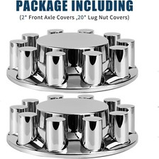2 Front Cylinder Axle Wheel Covers Kit 33mm Chrome Lug Nut Covers For Semi Truck