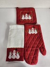 New Christmas 3 Snowman Oven Mitt Potholder & Kitchen Towel Red Plaid Winter
