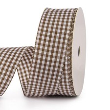 1-Inch x 25 Yard Brown Gingham Ribbon Checkered Taffeta Plaid Ribbon Woven