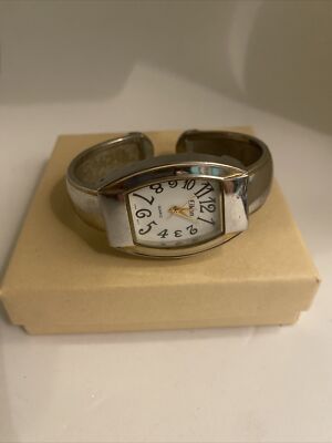 E Eikon Hammered Two Tone Retro Cuff Japan Ladies Stainless New Battery!