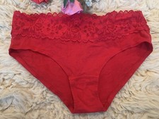 VICTORIA'S SECRET L RED VINTAGE HIPHUGGER Hipster Cotton And Lace Panties Panty 