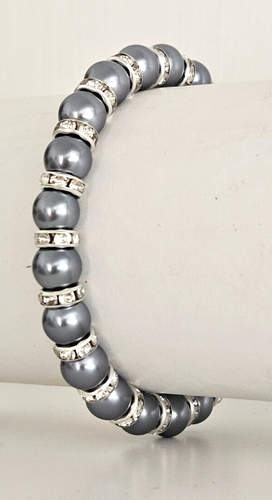 Elastic Glass Pearl & Diamante Rondelle Bead Bracelet / Gift Pouch - 29 Colours - Picture 28 of 161