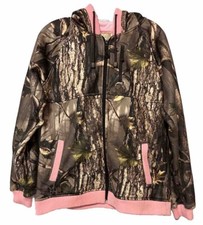 Camouflage Zip Up Jacket Sz M Pink Trim Hooded Fleece Lined Master Sportswoman