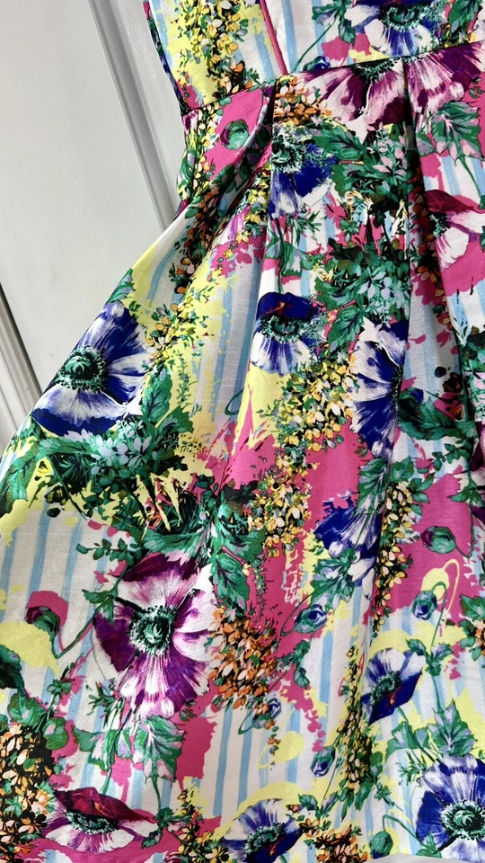 Niña Floral Primavera Verano Fiesta Vestido Boda Tafetán Plisado Forrado. Foto 3 de 4