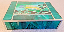  Stained Glass Hinged Box Trinket Box Green Fish 7" by 5"