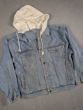 Bergamo Denim Jean Jacket Hoodie Womens Medium Light Wash Button Front