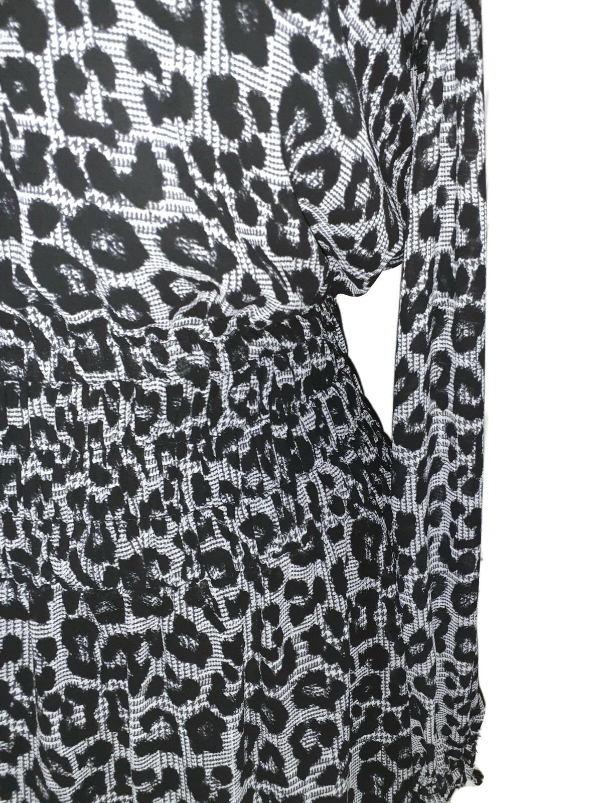 Abito MICHAEL KORS Tg M A Line Nero Grigio Stampa Animalier Manica Lunga Spalla Fredda