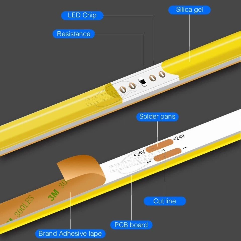 3mm COB LED Strip Light DC12V 5V LED Strip Ribbon Lamp Tape 480leds/m LED Strip - Image 3 of 4