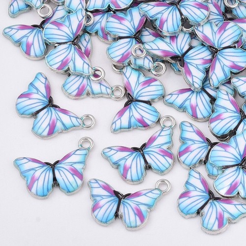10 Stunning White, Purple & Blue Butterfly Shaped Silver Tone Charm Pendants - Picture 2 of 2