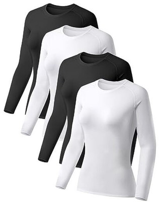 4 Pack Women's Compression Shirt Long Sleeve Small Long Sleeve-2black+2white