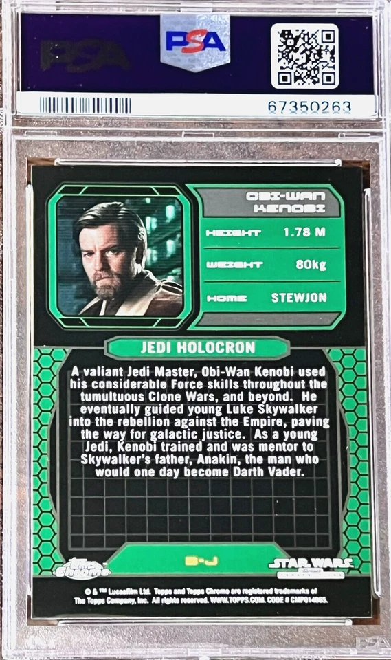 2015 Topps Chrome Star Wars Obi-Wan #3-J (RFRCTR) PSA 10 GEM MINT (RARE: Pop 2) - Image 2 of 2