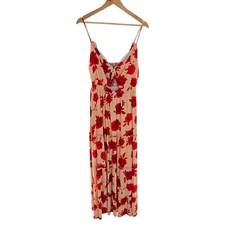 Justify Summer Dress Roses Print  Smoked Back Ties on front Adjustable Straps LG