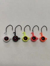 5 Pack  1/16 Oz Sickle Hooks Jigs Heads With 3D eyes & Wire Keeper