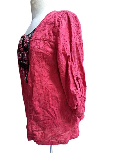 Chelsea & Violet Top Womens L Floral Embroidered Festival Tunic Roll Tab Sleeves - Picture 2 of 5