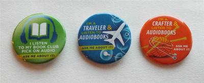 NEW Three Different   I Listen To Audiobooks  Promotional Pinback Buttons  2''