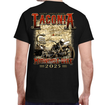2025 Laconia Motorcycle Week Vintage Map T-Shirt No Harley