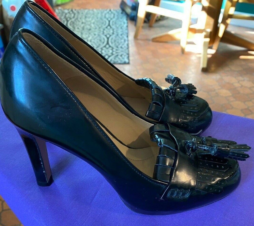 MASSIMO DUTTI PATENT LEATHER FRINGE & TASSEL HIGH HEEL PUMPS SZ 35 / 45 SPAIN