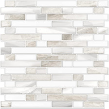 Thicker Peel and Stick Tile Backsplash, 12"x12", Beige White 10 Sheets