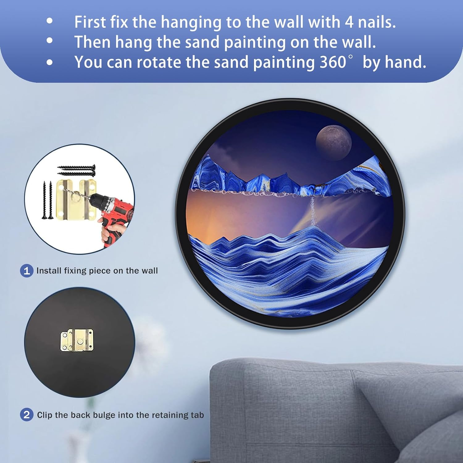 Sand Art Liquid Motion Wall Mounted Rotate Sculpture Sandscape Room