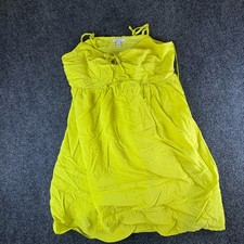 Nine West Babydoll Dress Womens Large Neon Yellow Sleeveless Tie Front Smocked