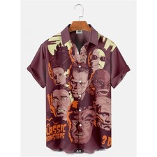 Men's Retro Horror Shirt 3D Print Classic Monsters Frankenstein Dracula Casual