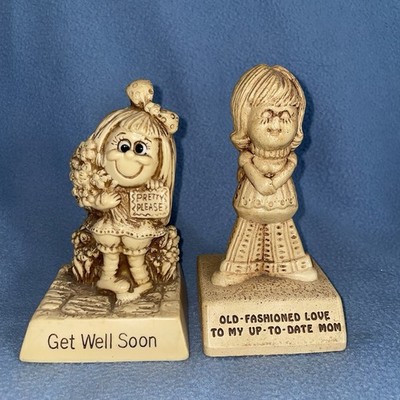 TWO Paula Figurines Russ Old Fashioned Love Up To Date Mom Get Well Soon 1970s