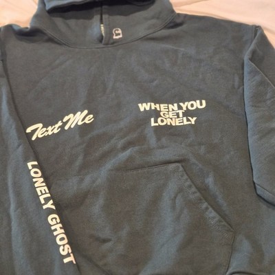 Lonely Ghost Pullover Hoodie Mens L Green White Text Me When You Get Lonely 