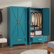 71" Metal Wardrobe Closet Bedroom Furniture w/Hanging Rod ,Anjustable Shelves