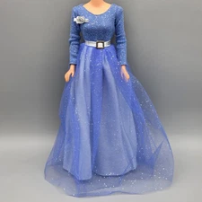 DRESS 1999 LITTLE DEBBIE BLUE EVENING GOWN GLITTER BELTED WAIST FASHION DRESS