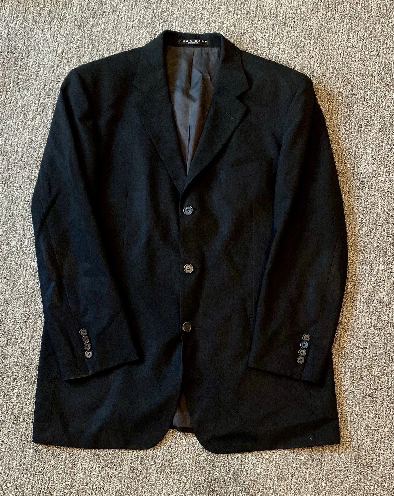 Hugo Boss Men's Black Blazer 42R Three Button 100% Wool Wedding Office Classic