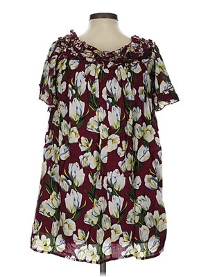 Lori+Mari Womens M Burgundy Floral Ruffle Collar Babydoll Dress NWT