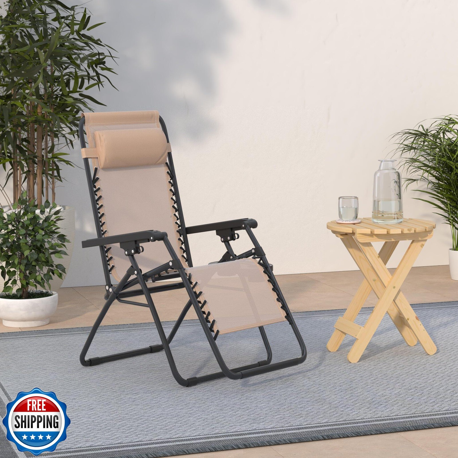 Set of 2 Zero Gravity Chairs Lounge Chair with Pillow and Cup Hol