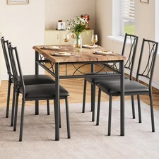 Small Dining Table Set for 4,Wooden Kitchen Table&4 Upholstered Chair,Small Area