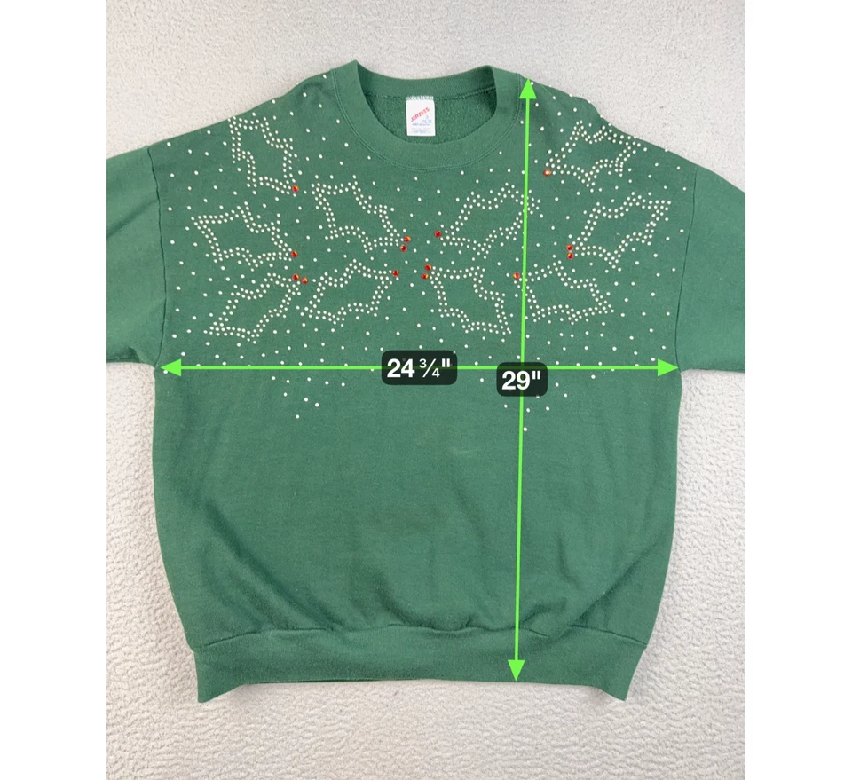 VTG Christmas Sweatshirt Womens 2XL Crewneck Sweater Beaded Holly Leaves Holiday - Image 3 of 4