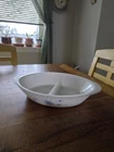 Vintage 1960's Glasbake Divided Serving Dish Blue Atomic Starburst Milkglass 12"