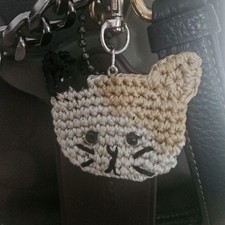 Crochet Cat Keychain with Metal Clip Calico Purse Charm Silver Hardware